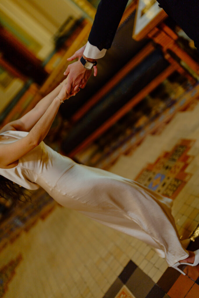 Iowa capitol elopement - couple embracing hands