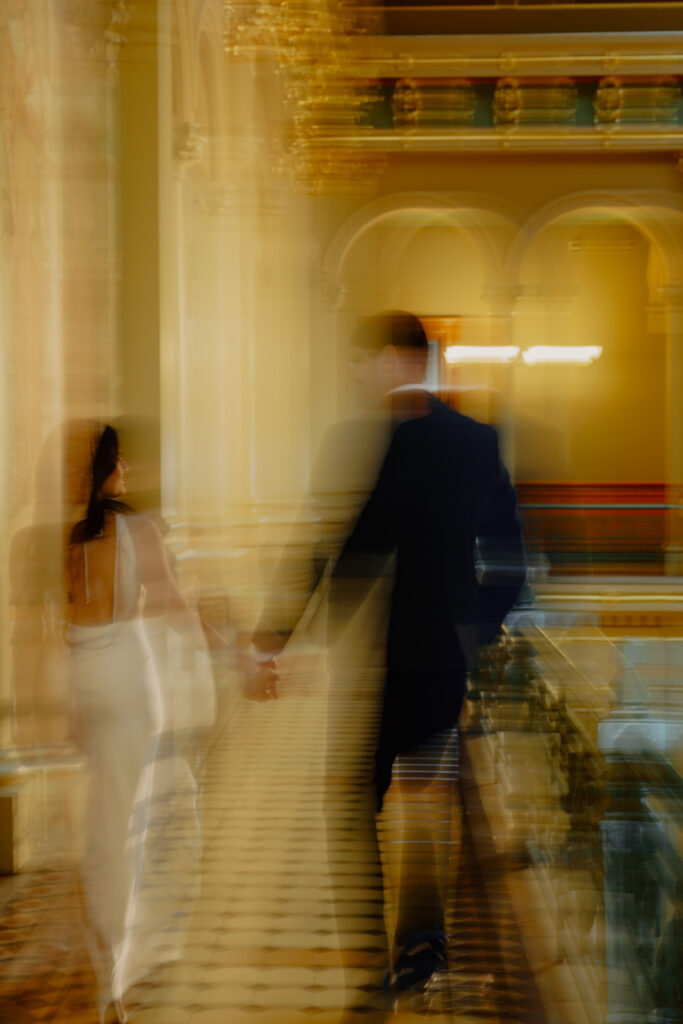 Iowa capitol elopement - couple walking together