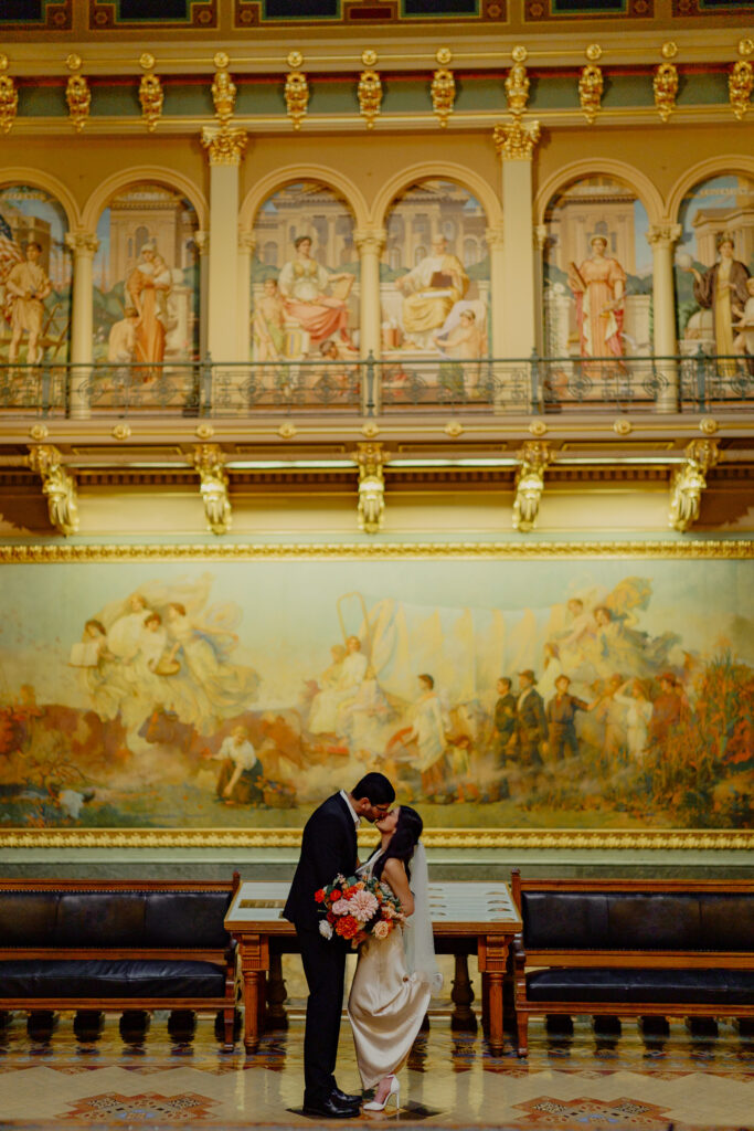 Iowa capitol elopement - first kiss