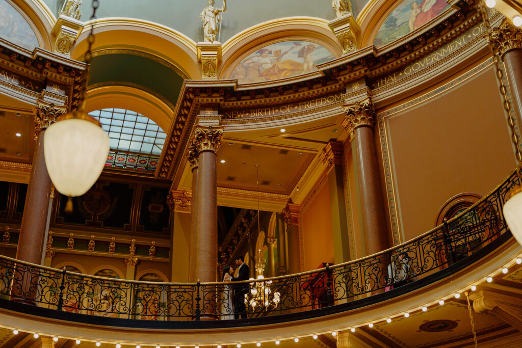 Iowa capitol elopement - couple sharing first dance