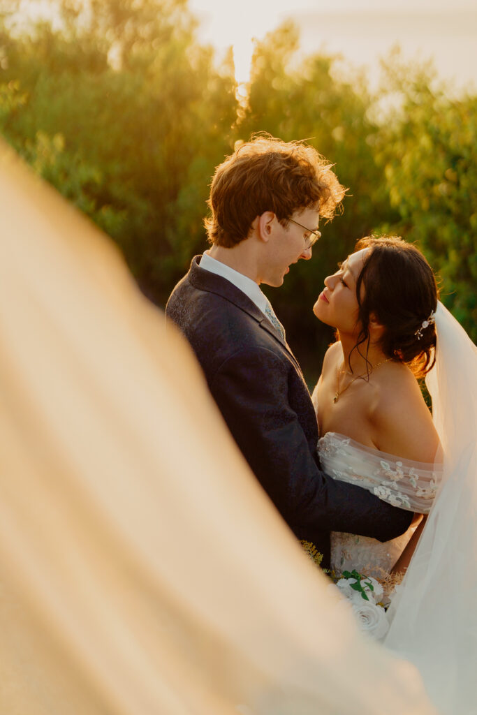 Eloping couple veil shot