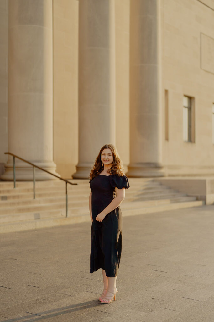 Professional business headshot of woman at Nelson-Atkins Museum in Kansas City