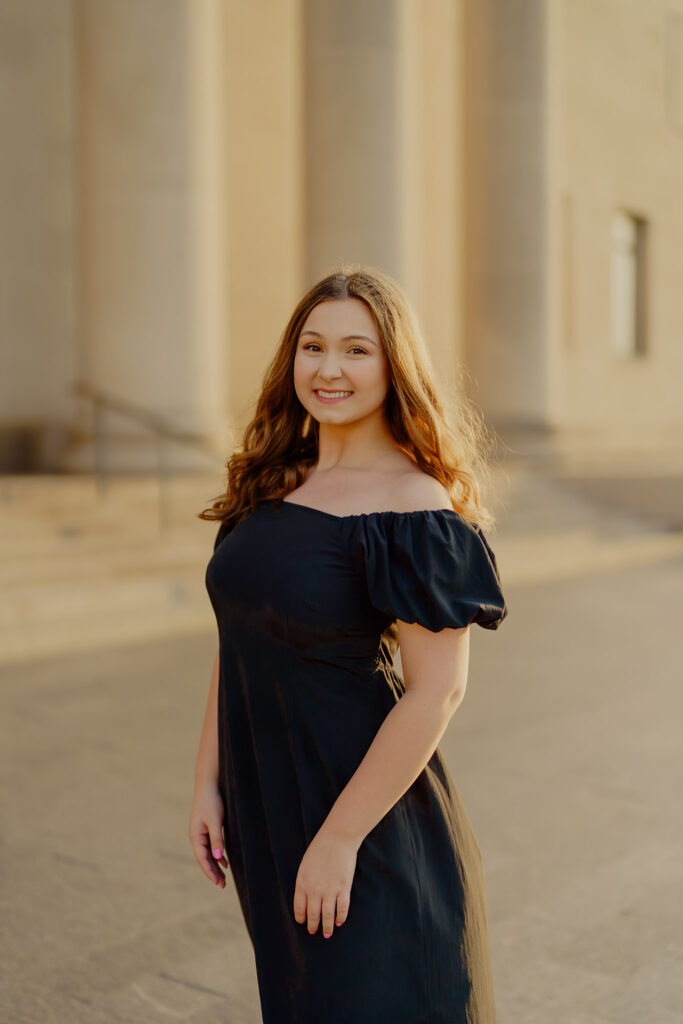 Professional business headshot of woman at Nelson-Atkins Museum in Kansas City