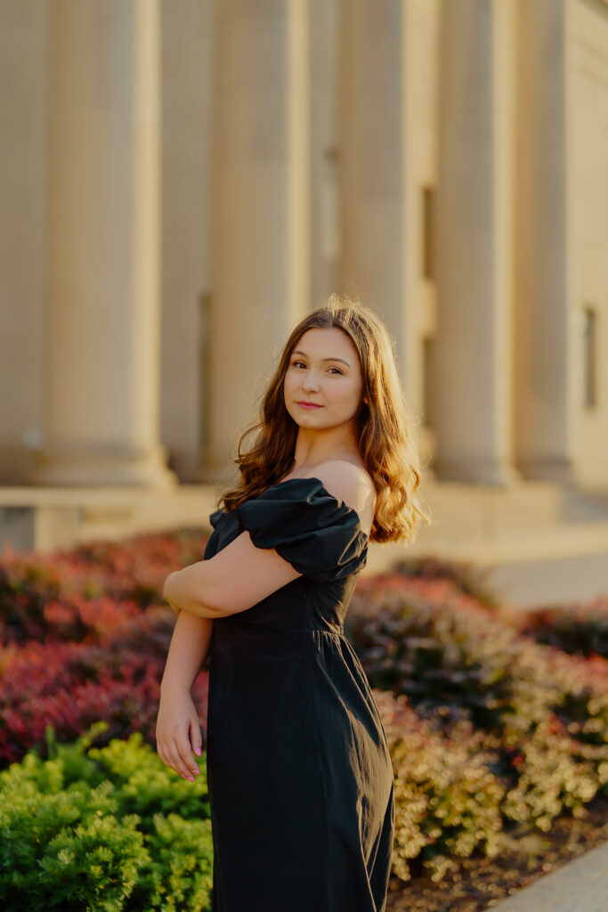 Professional business headshot of woman at Nelson-Atkins Museum in Kansas City