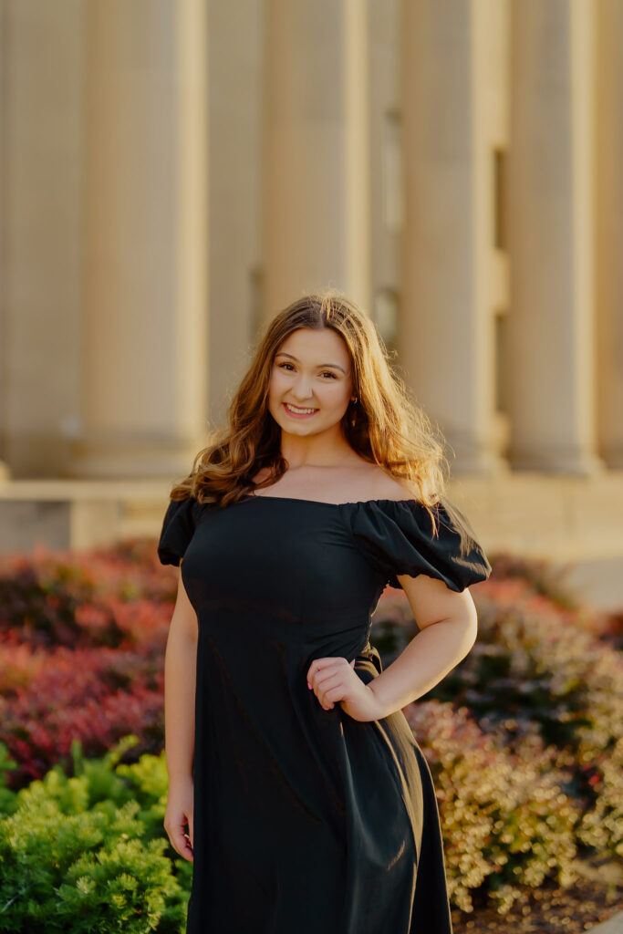 Professional business headshot of woman at Nelson-Atkins Museum in Kansas City
