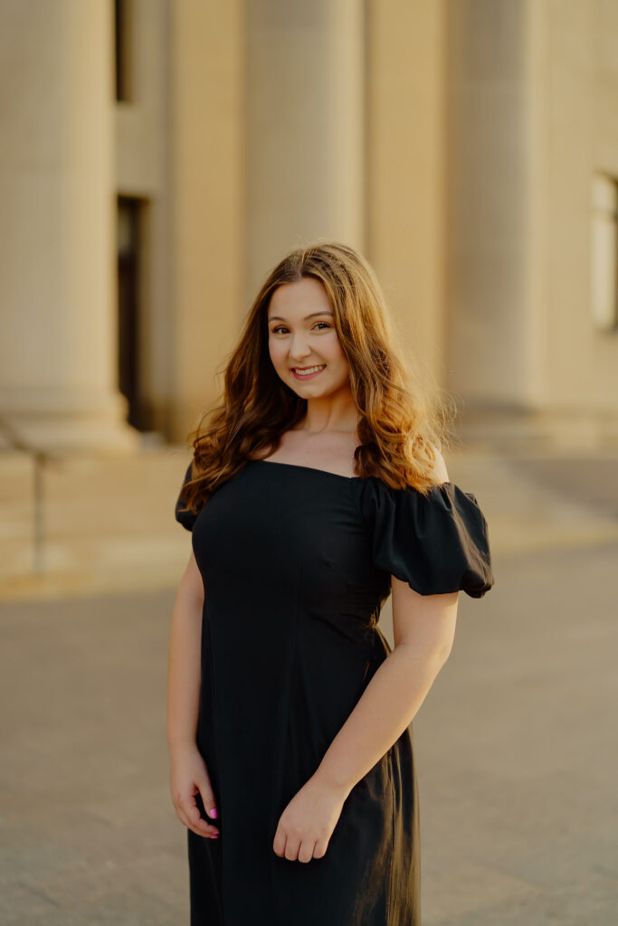 Professional business headshot of woman at Nelson-Atkins Museum in Kansas City