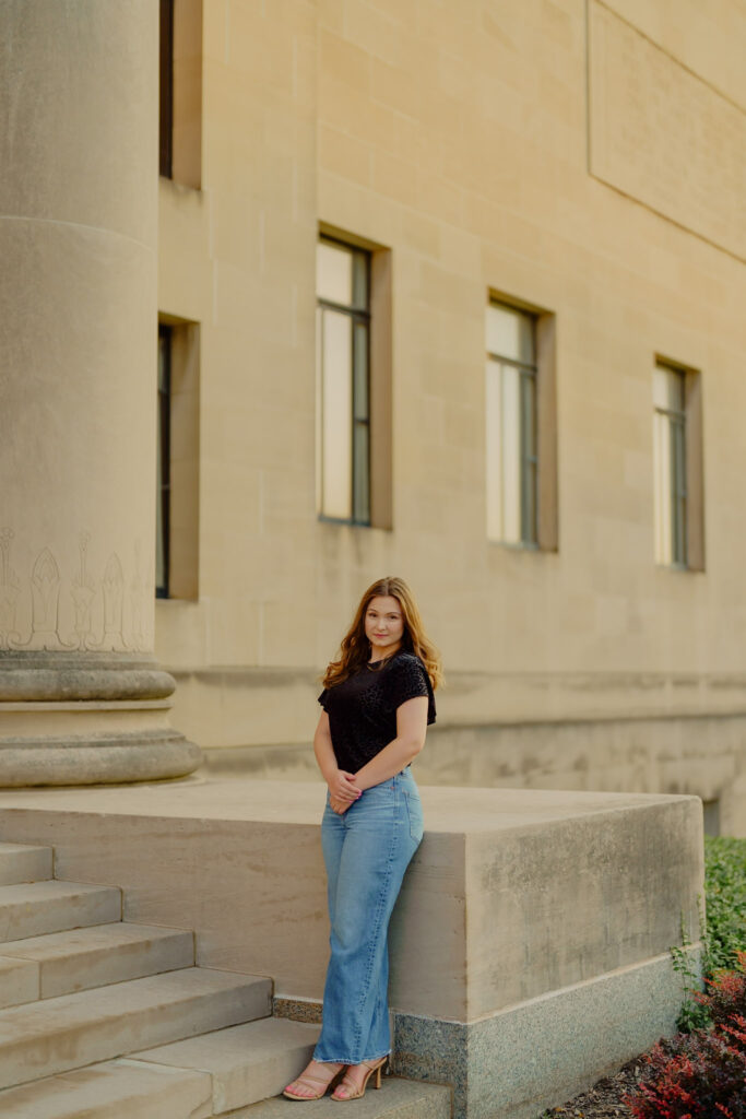 Modern Kansas City business headshots with greenery and marble walls at Nelson-Atkins