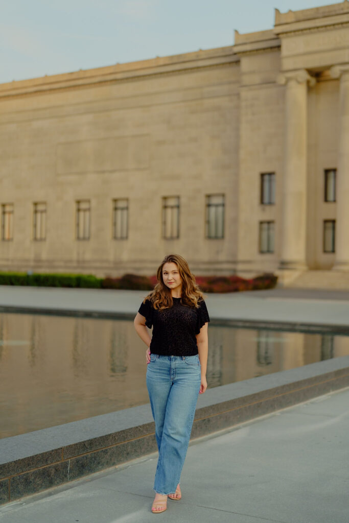 Kansas City LinkedIn headshot session at Nelson-Atkins Museum waterfront