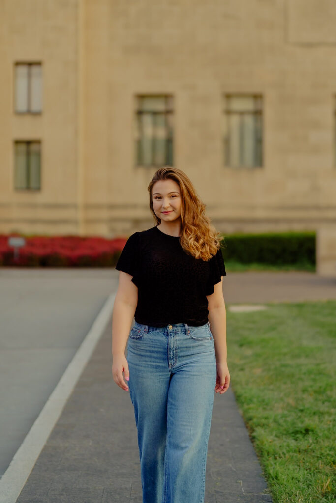 Professional business headshot of woman at Nelson-Atkins Museum in Kansas City