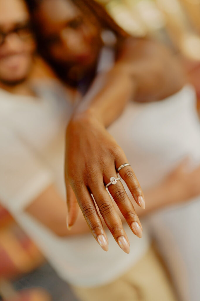 Romantic Powell Gardens proposal in Missouri woman showing off ring