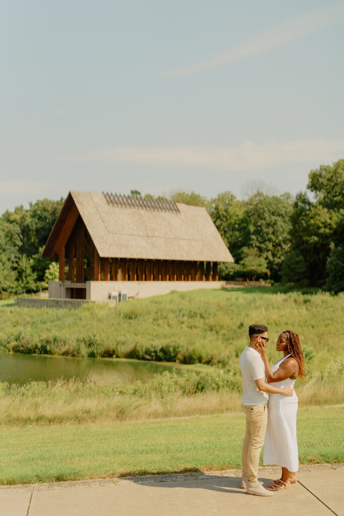 Romantic Powell Gardens Chapel couple smiling at each other