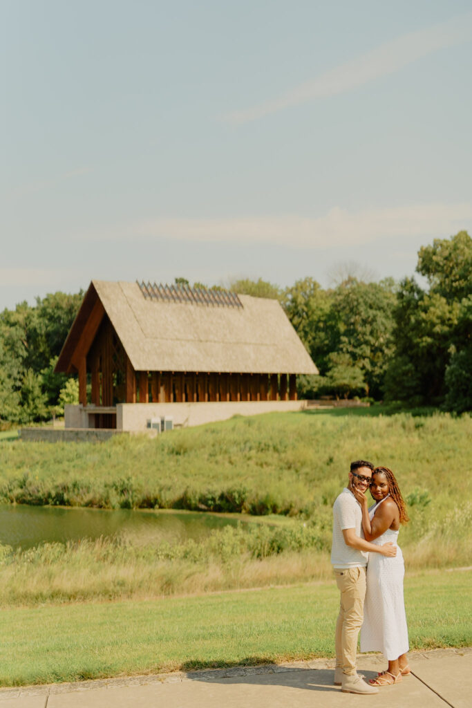 Romantic Powell Gardens Chapel couple smiling at camera